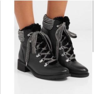 Sam Edelman Darrah black leather lace up boot 6 houndstooth